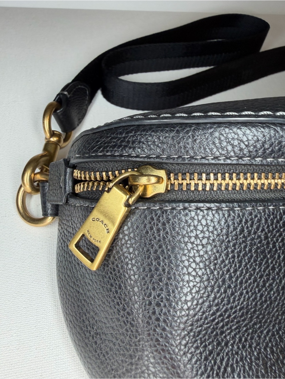 Coach Black Pebbled Leather Crossbody Belt Bag with Gold Hardware - Picture 2 of 4